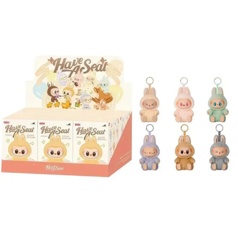 LABUBU Original Authentic Pop Mart the Monsters Macaron Have a Seat Vinyl Blind Boxes Plush Doll Cute Lovely Toys Mystery Boxes